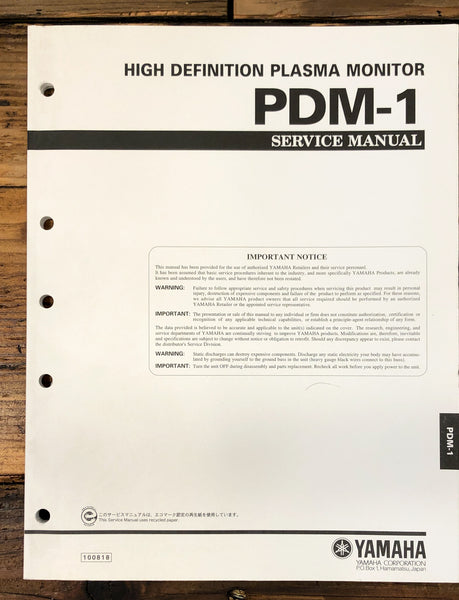 Yamaha PDM-1 Plasma Monitor  Service Manual *Original*