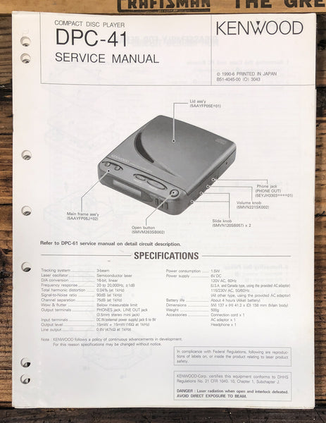 Kenwood DPC-41 Portable CD Player Service Manual *Original*