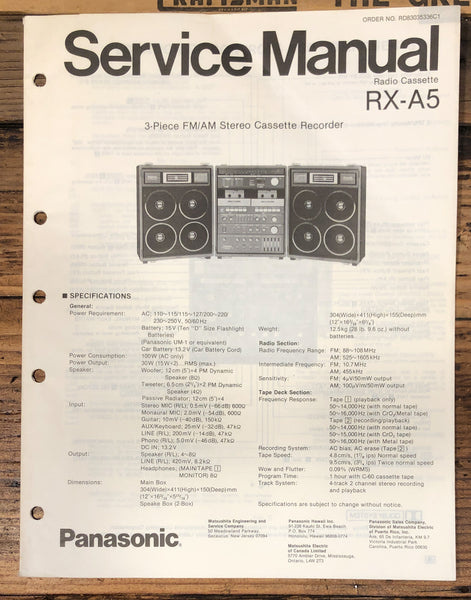 Technics RX-A5 Radio Cassette Service Manual *Original*