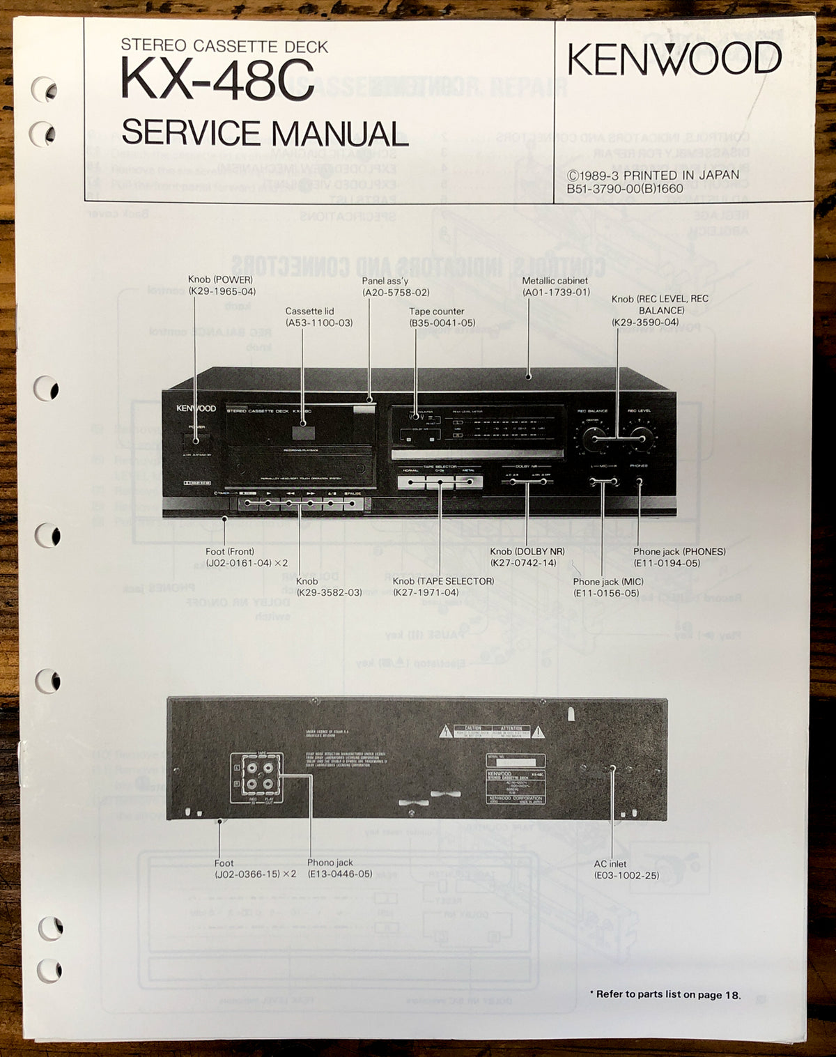 Kenwood KX-48C Cassette  Service Manual *Original*