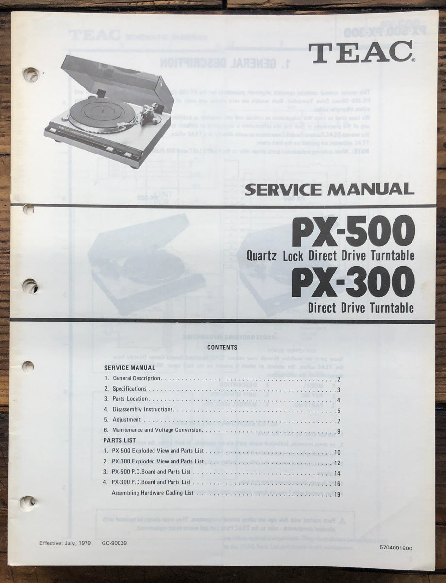 Teac PX-300 PX-500 Record Player / Turntable  Service Manual *Original*