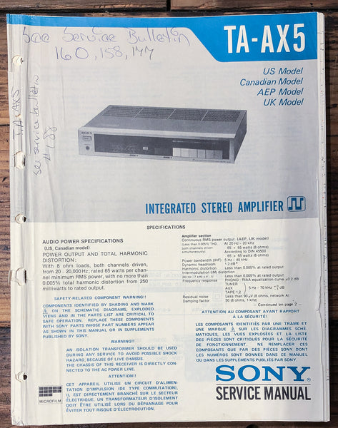Sony TA-AX5 Amplifier  Service Manual *Original*