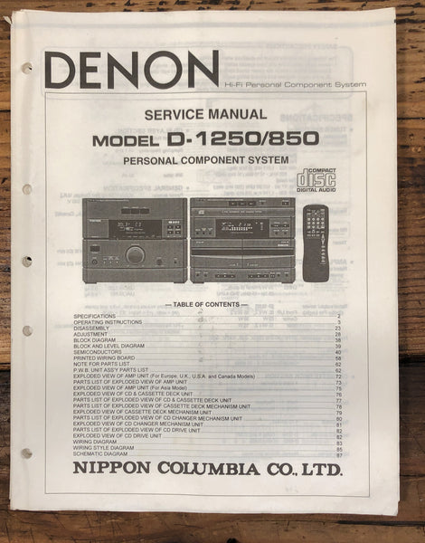 Denon D-850 D-1250 Stereo  Service Manual *Original*