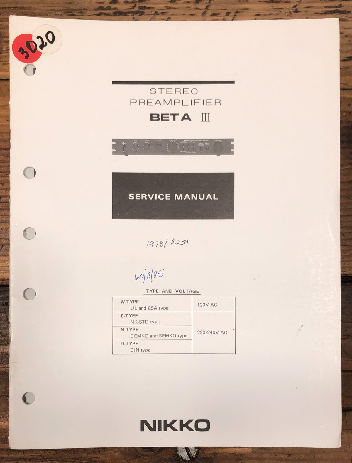 Nikko Beta III / 3  Preamp / Preamplifier  Service Manual *Original*