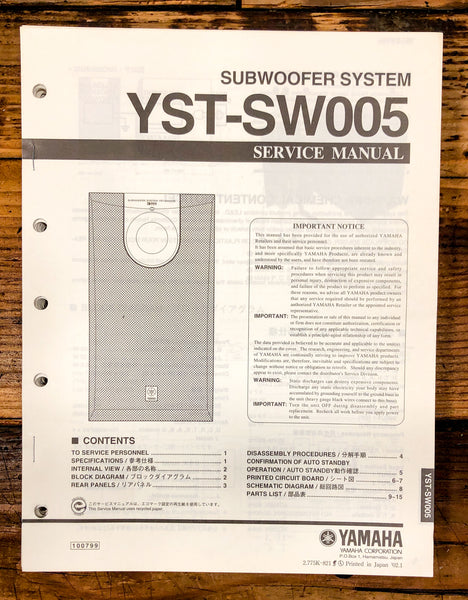 Yamaha YST-SW005 Subwoofer / Speaker  Service Manual *Original*
