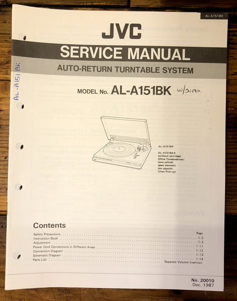 JVC AL-A151BK A151 BK Record Player / Turntable  Service Manual *Original*