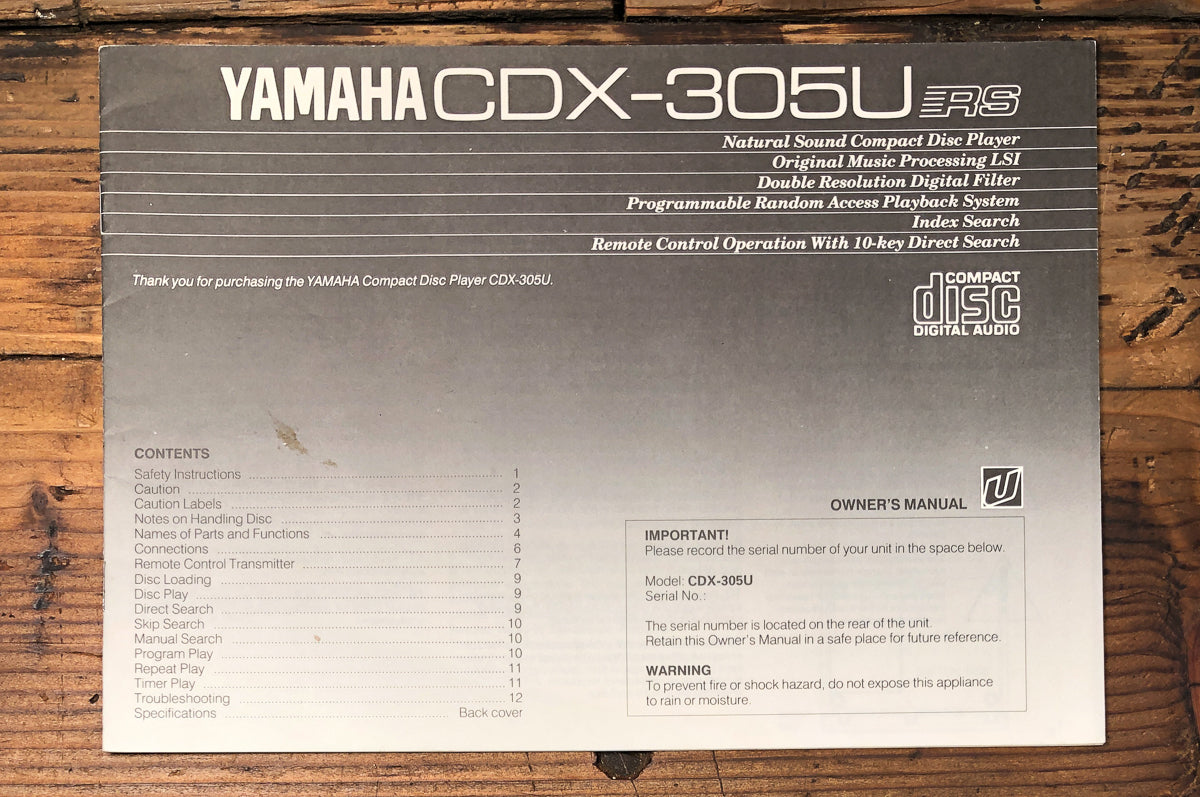Yamaha CDX-305 -305U CD Player Owners / User Manual *Original*