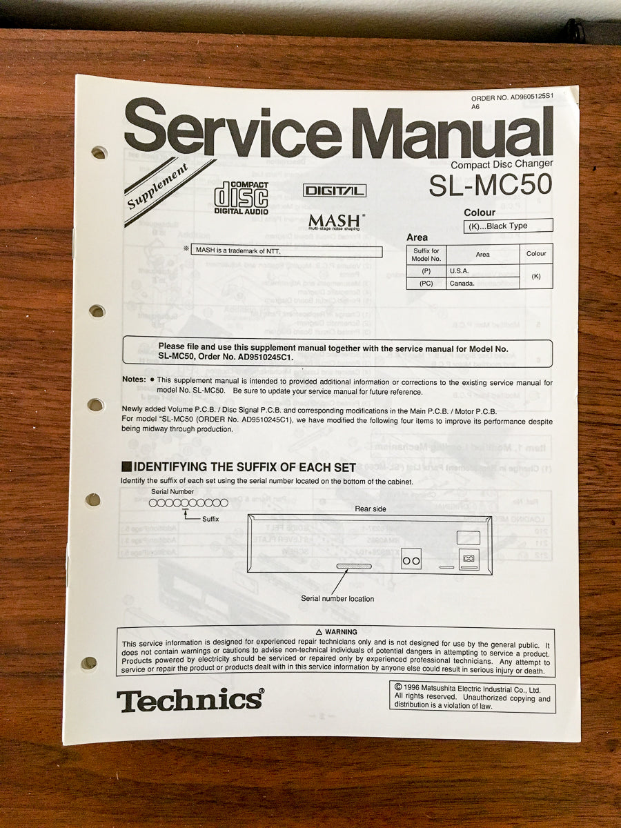 Panasonic SL-MC50 CD Player Service Manual Supplement *Original*