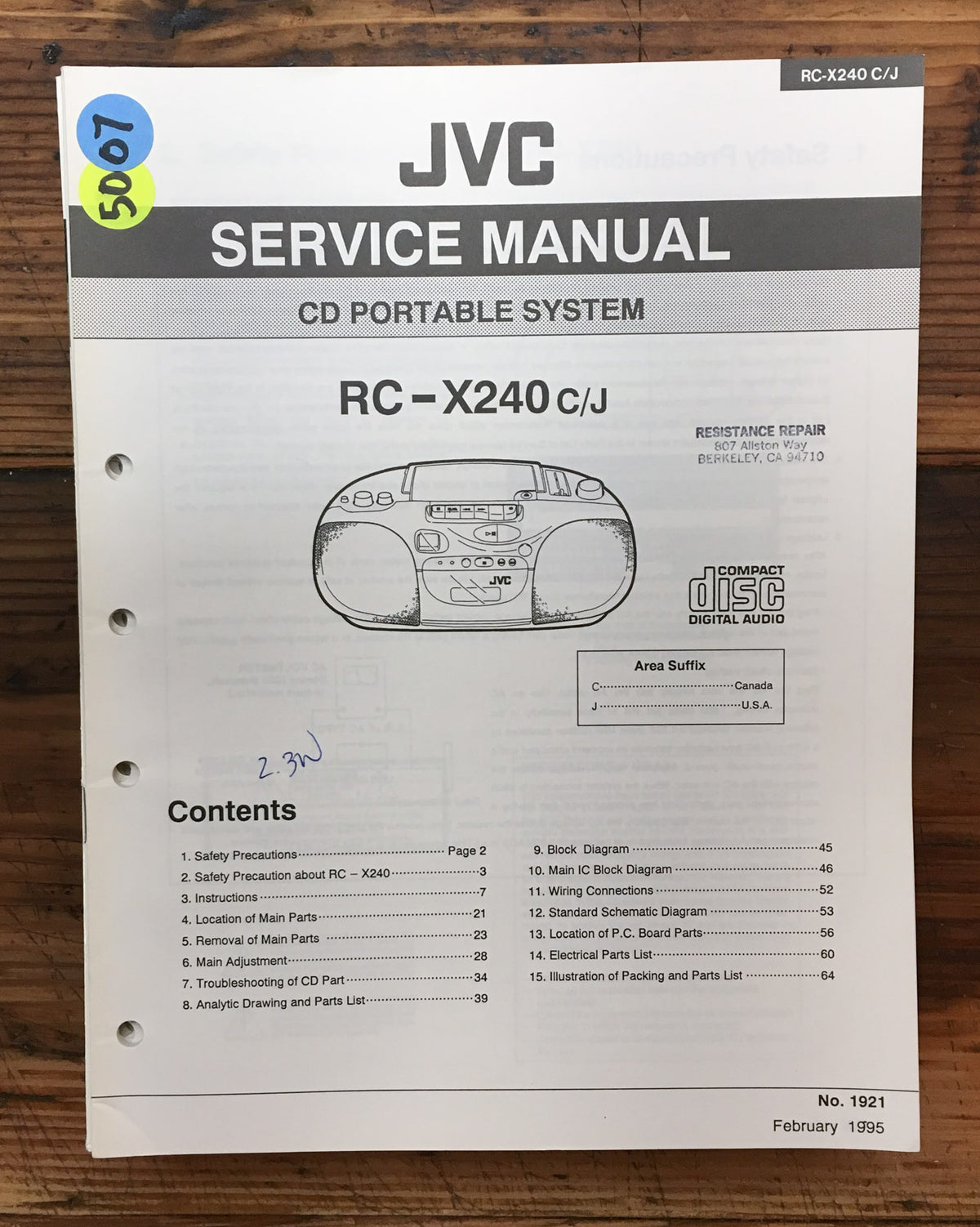 JVC RC-X240 Stereo  Service Manual *Original*