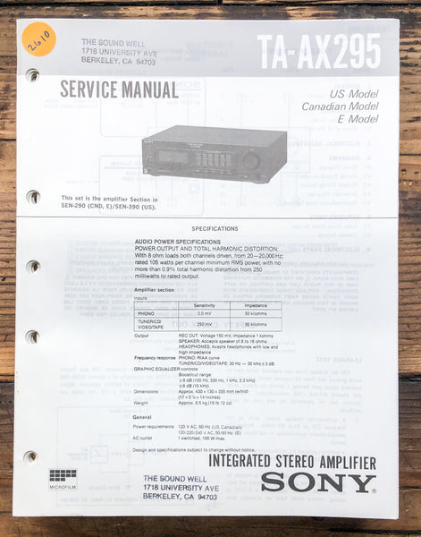 Sony TA-AX295 Amplifier  Service Manual *Original*