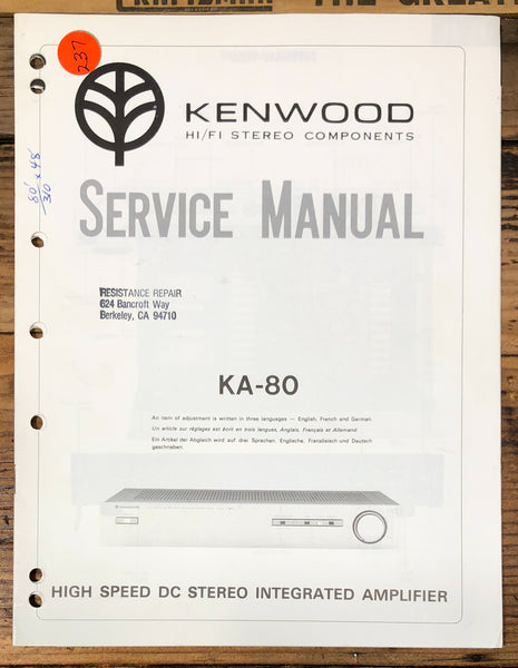 Kenwood KA-80 Amplifier  Service Manual *Original*