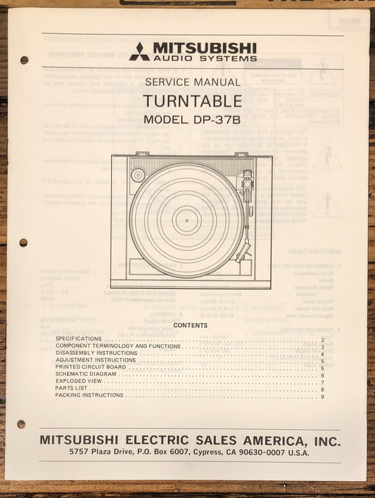 Mitsubishi DP-37B Record Player / Turntable  Service Manual *Original*