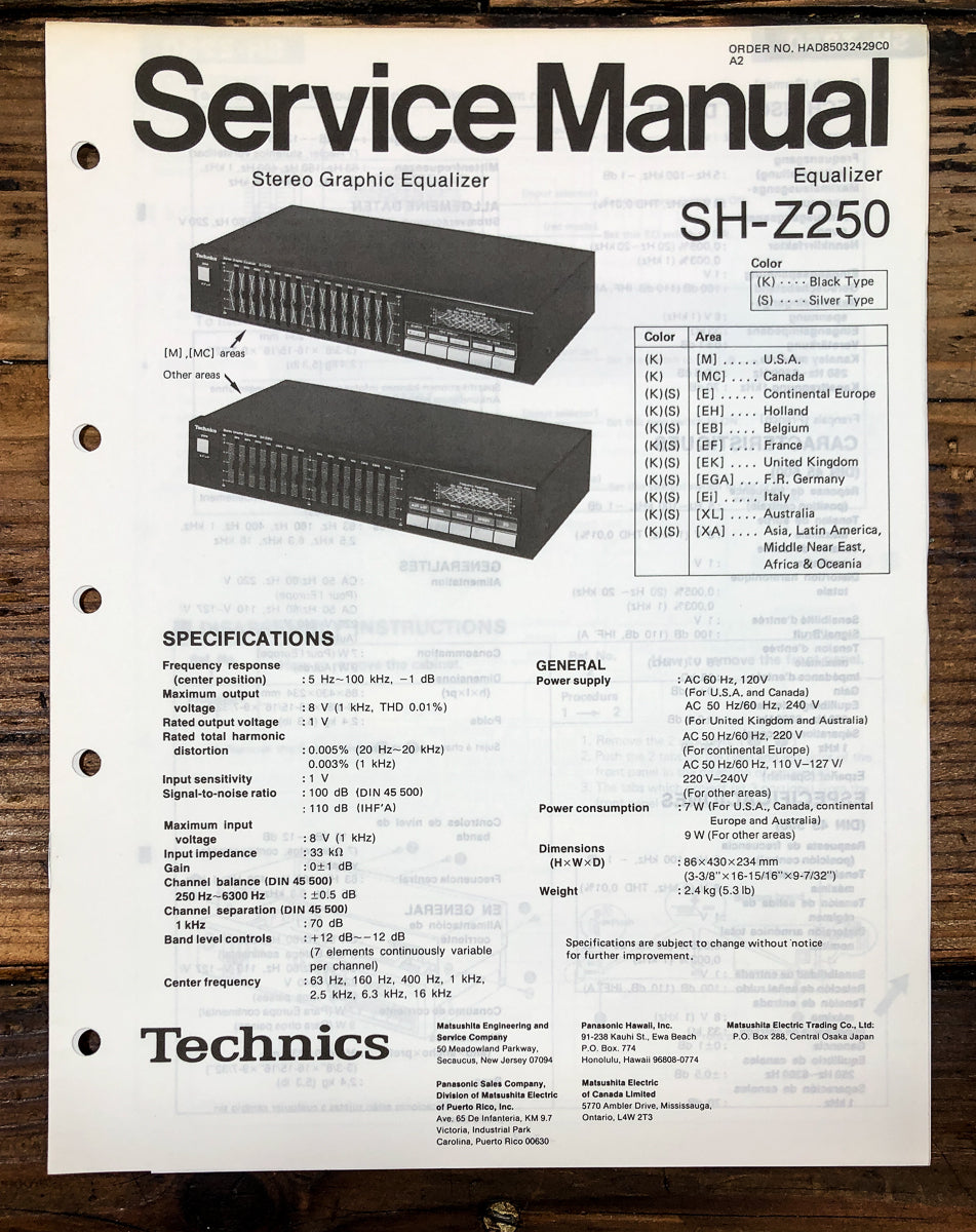Technics SH-Z250 Equalizer Service Manual *Original*