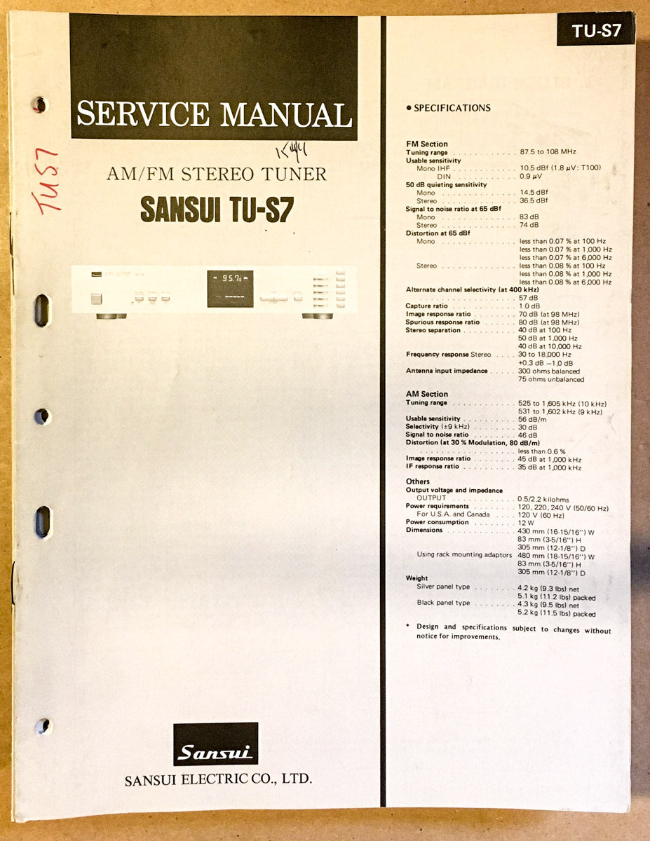 Sansui TU-S7 Tuner Service Manual *Original*