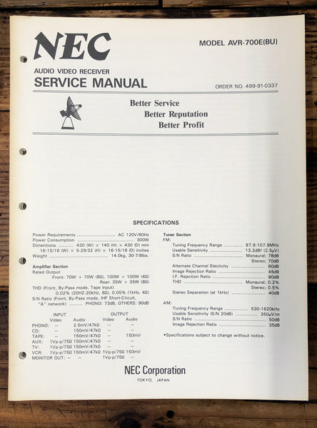 NEC AVR-700E AVR-700 AV Receiver  Service Manual *Original*