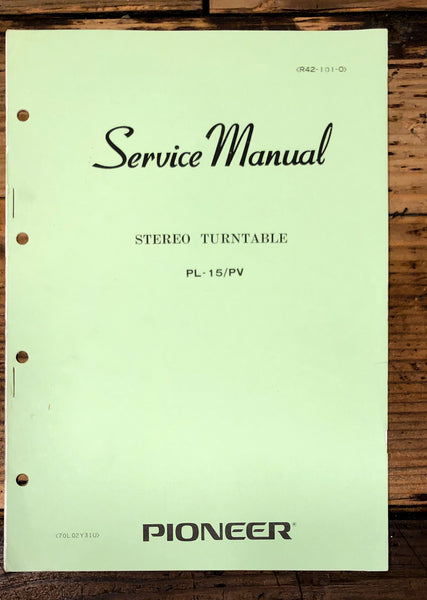 Pioneer PL-15 Record Player / Turntable Service Manual *Original*