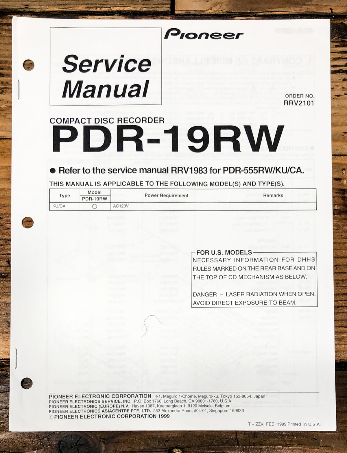 Pioneer PDR-19RW CD Recorder Service Manual *Original*