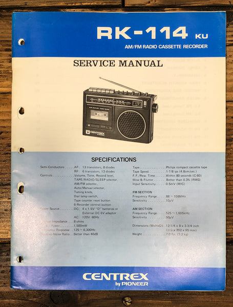 Pioneer RK-114 Radio Cassette Service Manual *Original*
