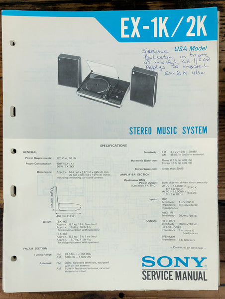 Sony EX-1K EX-2K Stereo   Service Manual *Original*