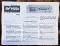 Pioneer CT-F550 Cassette  Owner / User Manual *Original*