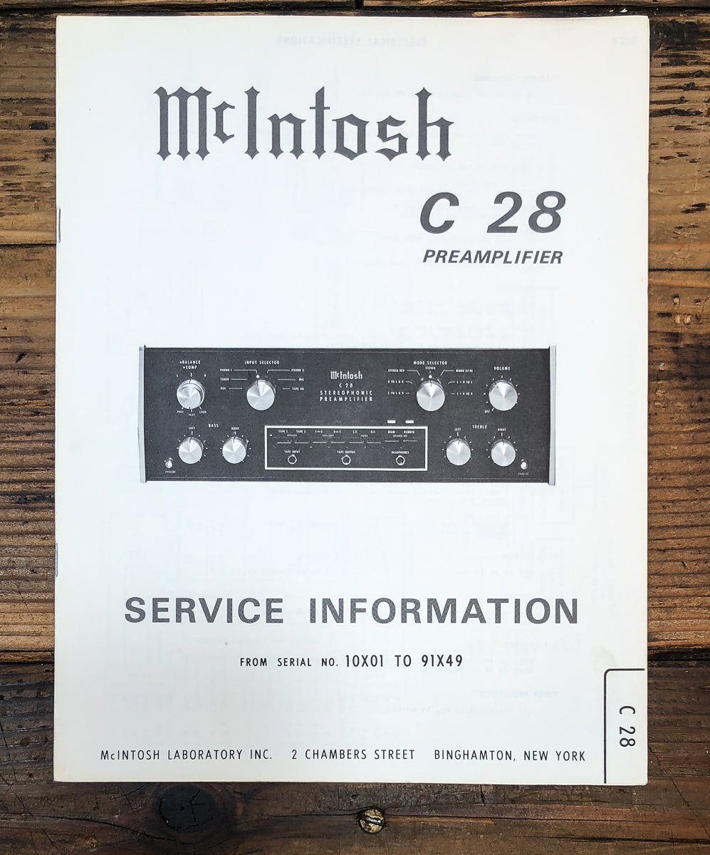 McIntosh C-28 C-28 Preamp / Preamplifier 10X01-91X49 Service Manual *Original*