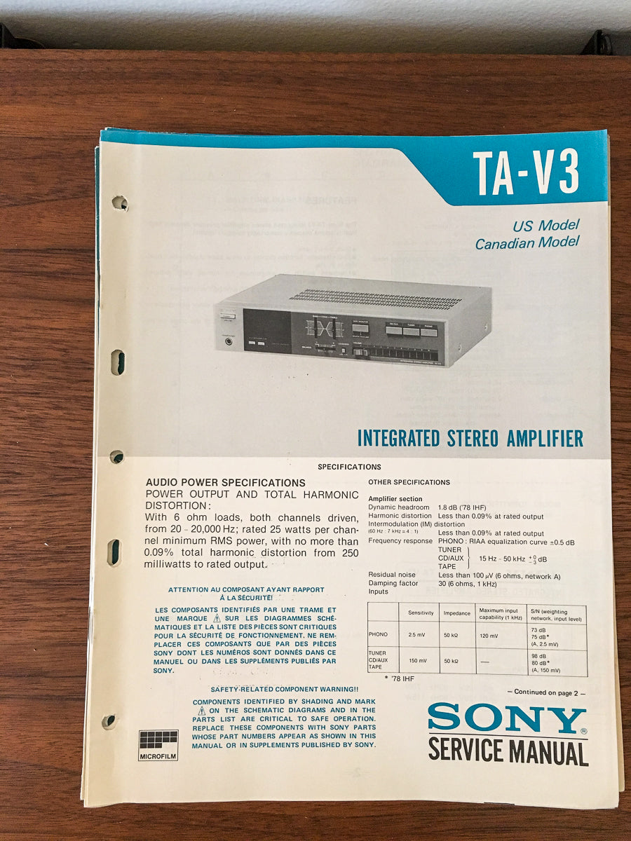 Sony TA-V3 Amplifier Service Manual *Original*