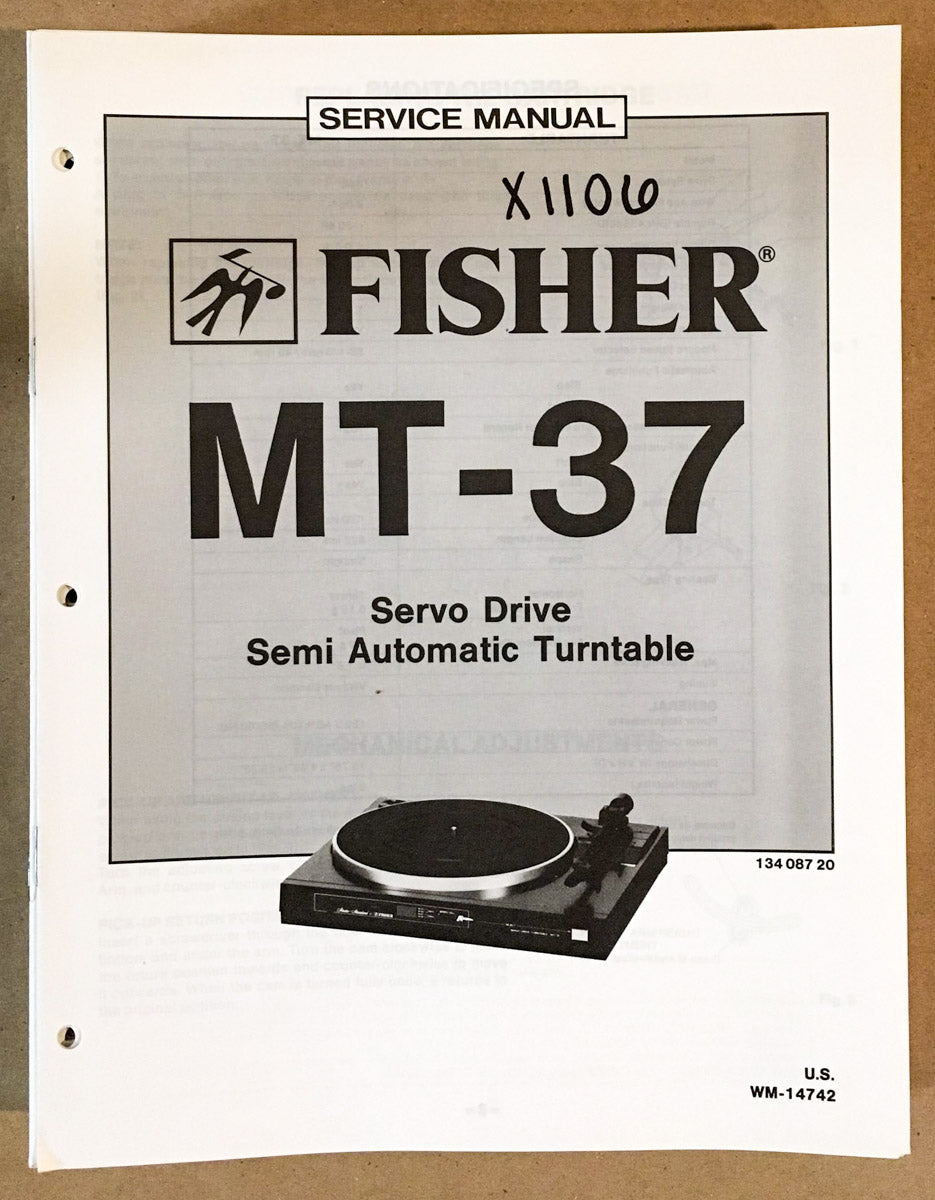 Fisher MT-37 Record Player / Turntable Service Manual *Original*