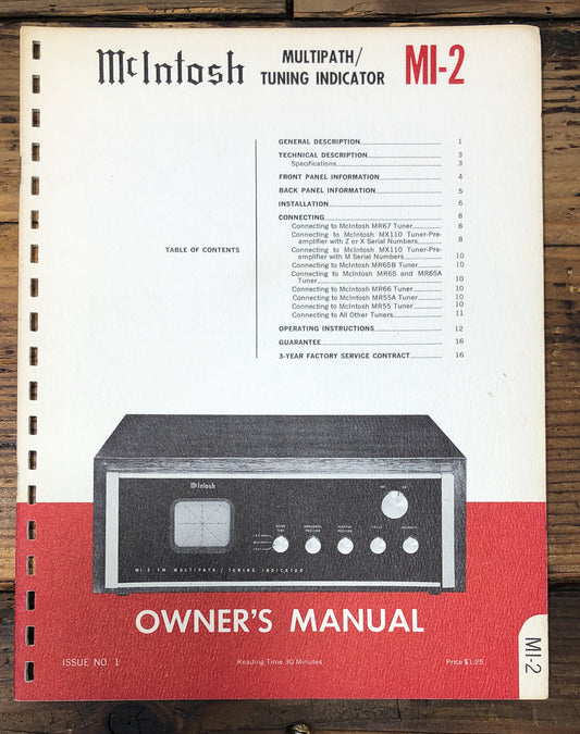 McIntosh MI-2 Tuning Indicator Owners / User Manual *Original*