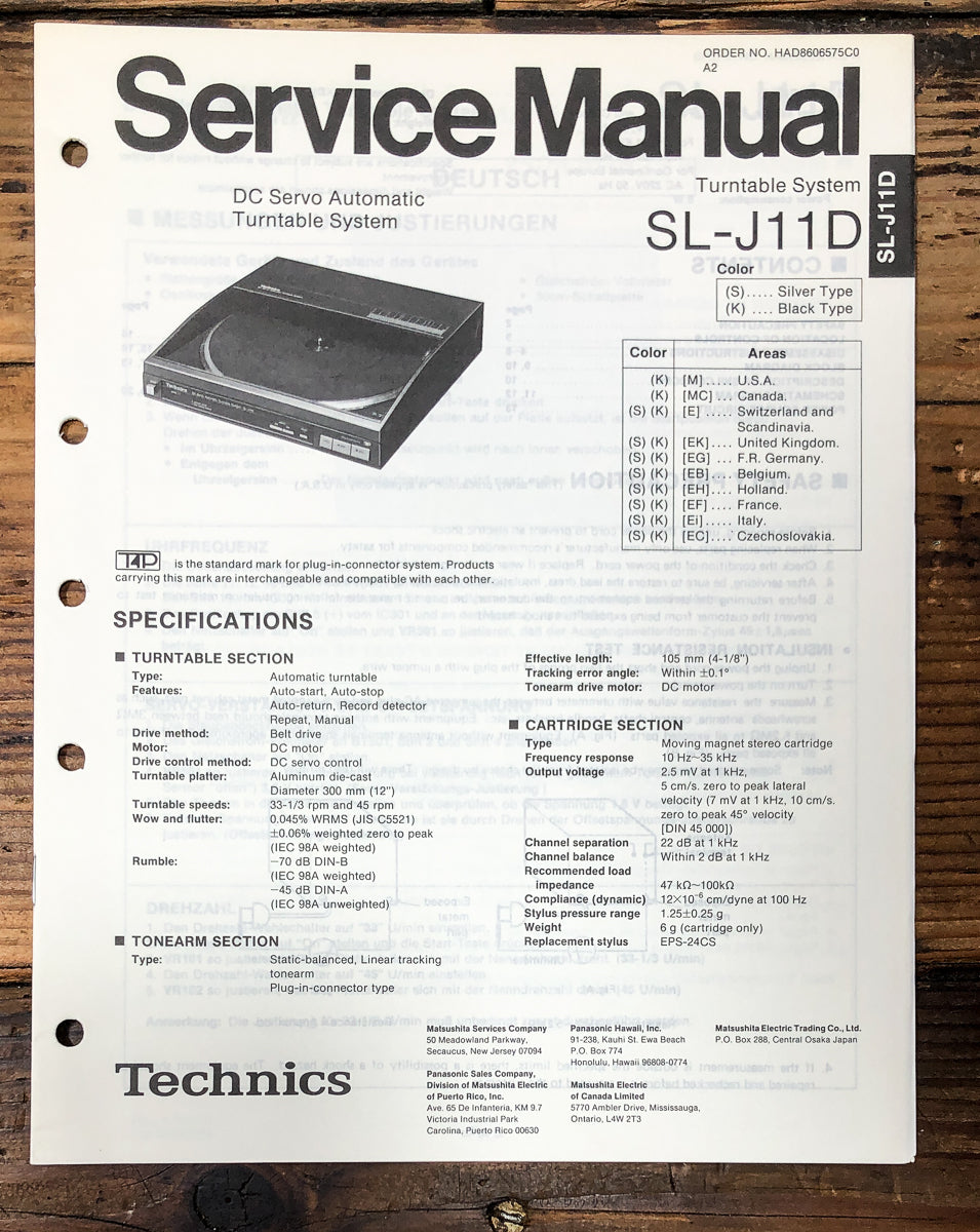 Technics SL-J11D Record Player / Turntable Service Manual *Original*