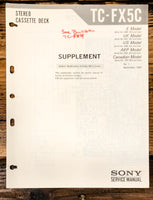 Sony TC-FX5C Cassette Supp. Service Manual *Original*