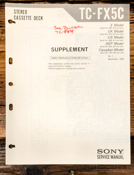 Sony TC-FX5C Cassette Supp. Service Manual *Original*
