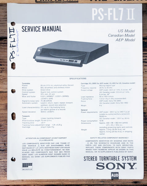 Sony PS-FL7 II MK2 Record Player / Turntable  Service Manual *Original*