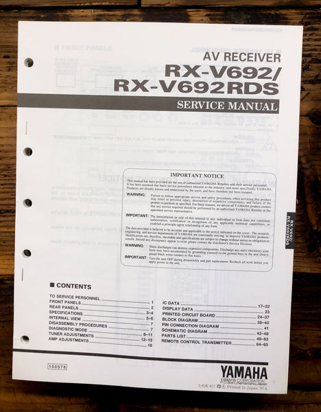 Yamaha RX-V692 RX-V692RDS Receiver  Service Manual *Original*