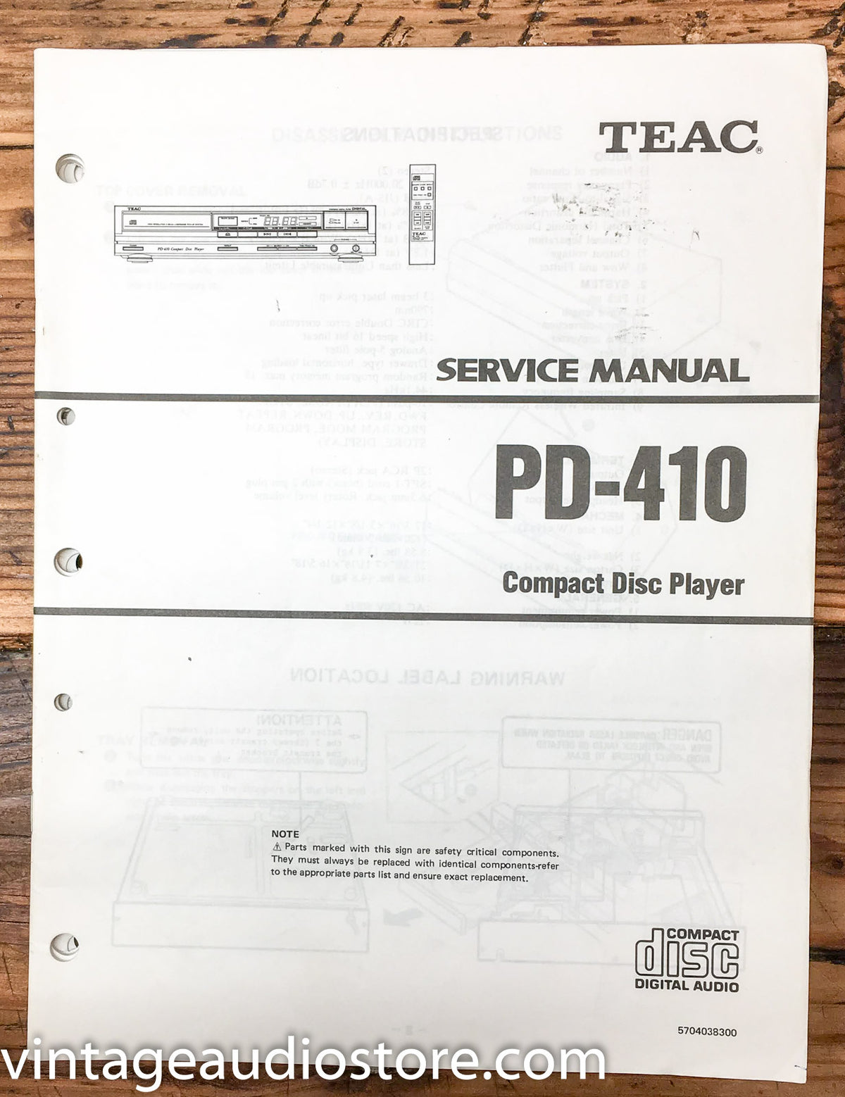 Teac PD-410 CD Player  Service Manual *Original*
