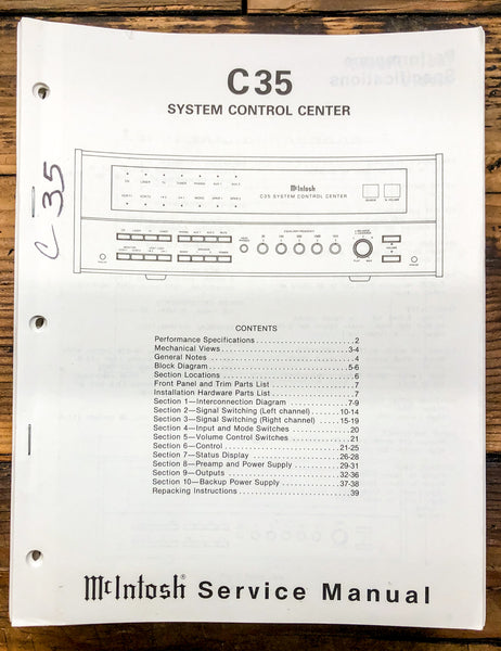 McIntosh C35 C-35 Preamp / Preamplifier  Service Manual *Original*