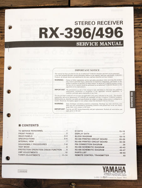 Yamaha RX-396 RX-496 Receiver  Service Manual *Original*
