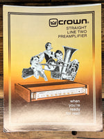 Crown Straight Line Two Preamp 4pg Dealer Brochure *Orig*