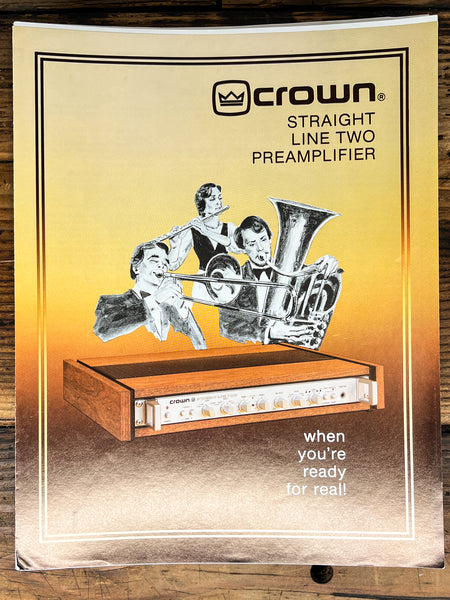 Crown Straight Line Two Preamp 4pg Dealer Brochure *Orig*