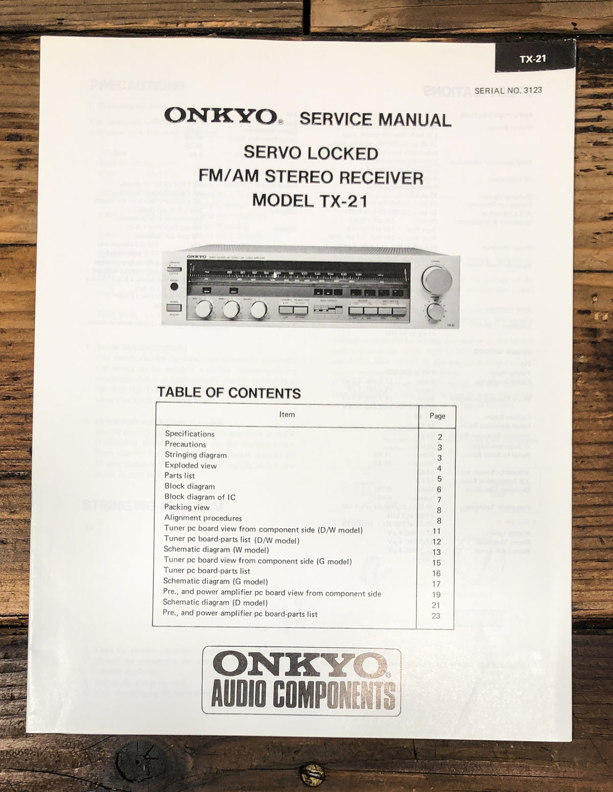 Onkyo TX-21 Receiver Service Manual *Original*