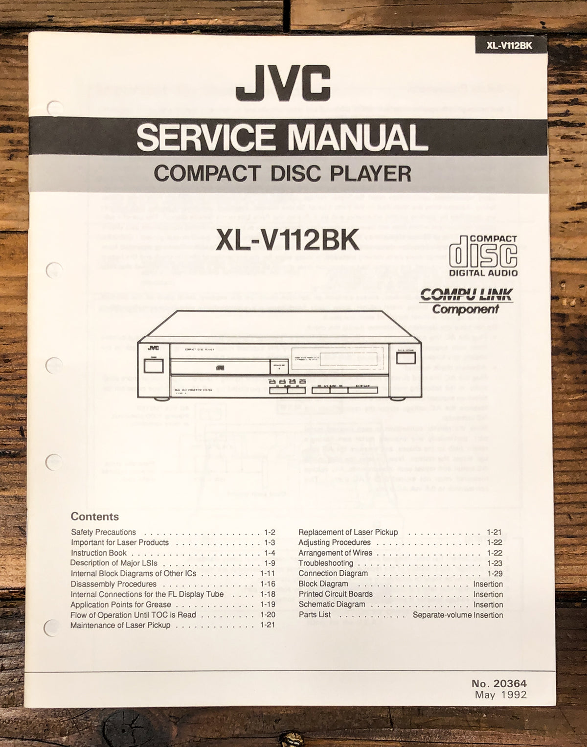 JVC XL-V112 CD Player Service Manual *Original*