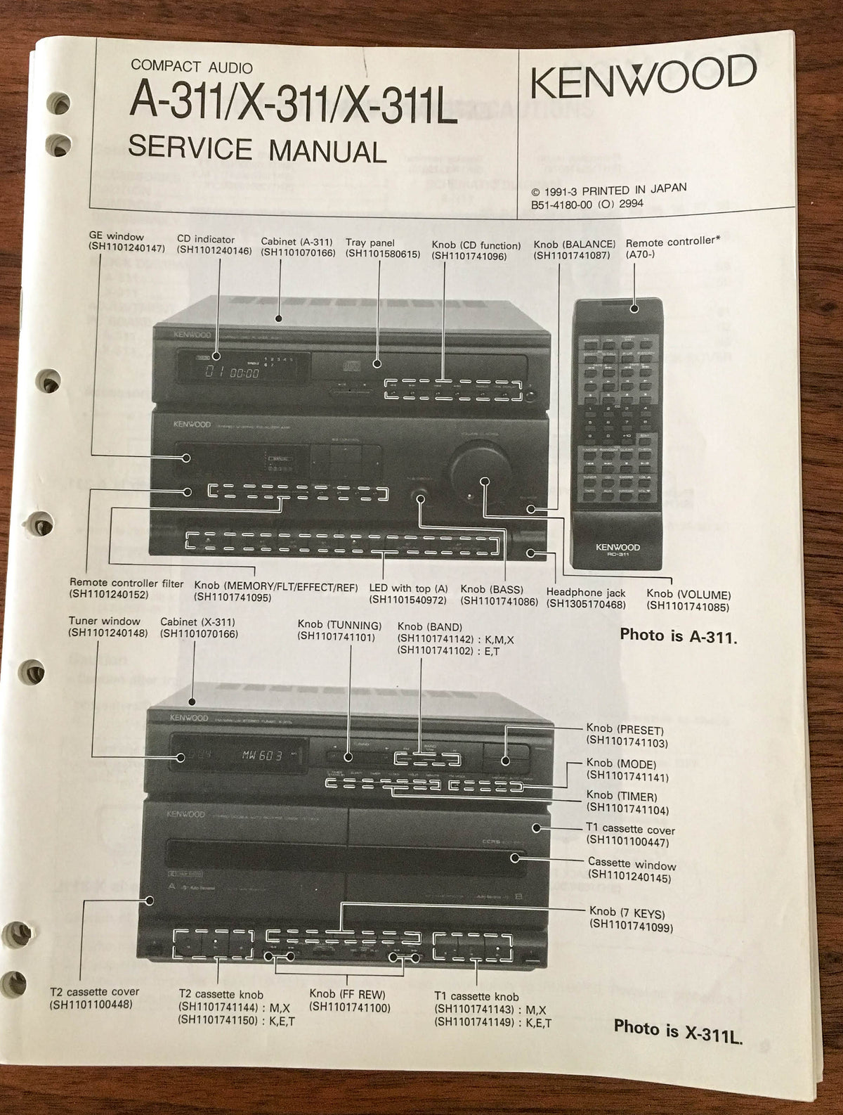 Kenwood A-311 X-311 X-311L Receiver Service Manual *Original*