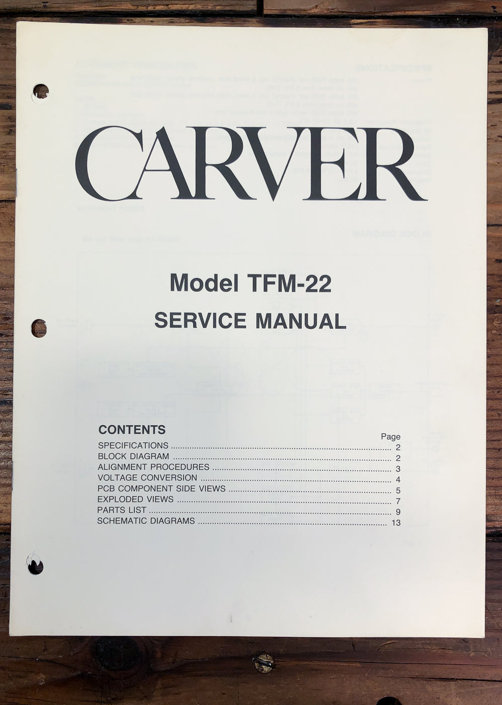 Carver TFM-22 Amplifier Service Manual *Original*