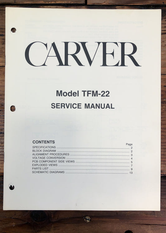 Carver TFM-22 Amplifier Service Manual *Original*