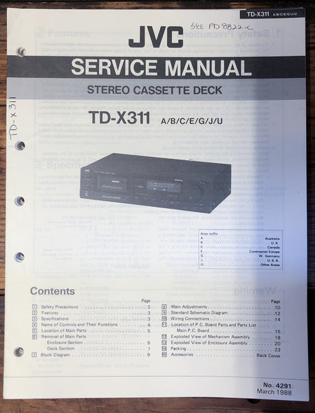 JVC TD-X311 Cassette  Service Manual *Original*