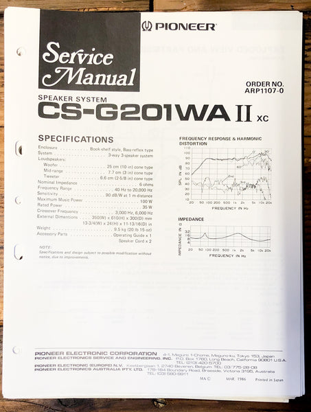 Pioneer CS-G201WA II Speaker  Service Manual *Original*