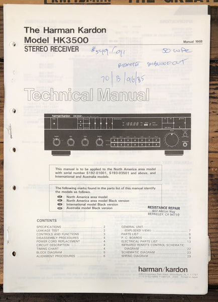 Harman Kardon HK3500 HK-3500 Receiver  Service Manual *Original* #2