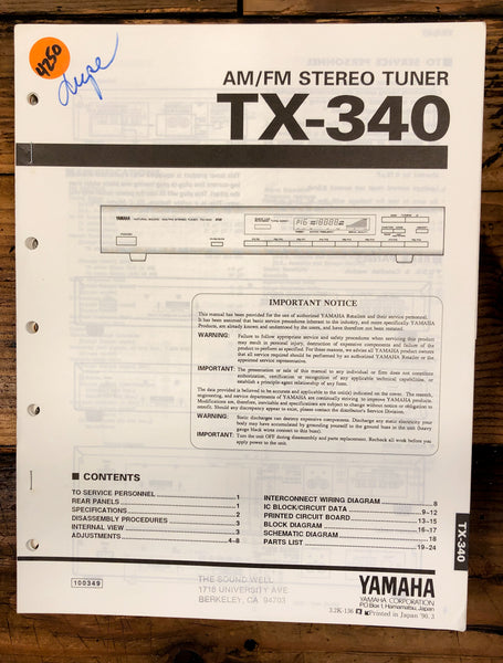 Yamaha TX-340 Tuner  Service Manual *Original*
