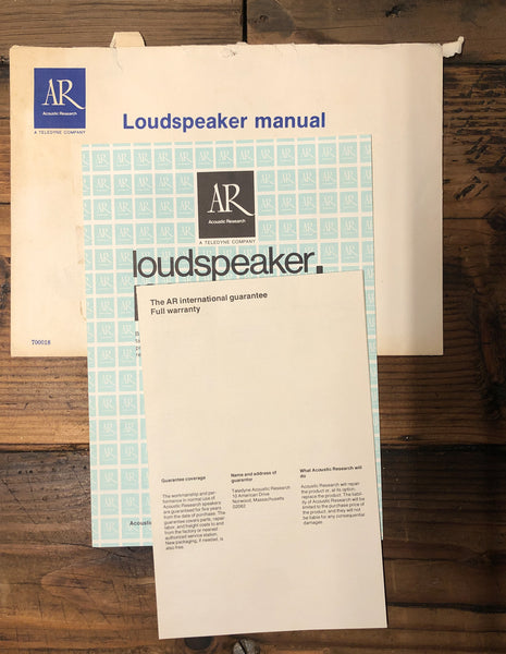 Acoustic Research AR-3A AR-2AX AR-5 Speaker  Owner / User Manual *Original*