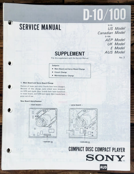 Sony D-10 D-100 CD Player  Supp. Service Manual *Original* 2