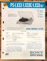 Sony PS-LX33 -LX33C -LX33 Record Player / Turntable  Service Manual *Original*